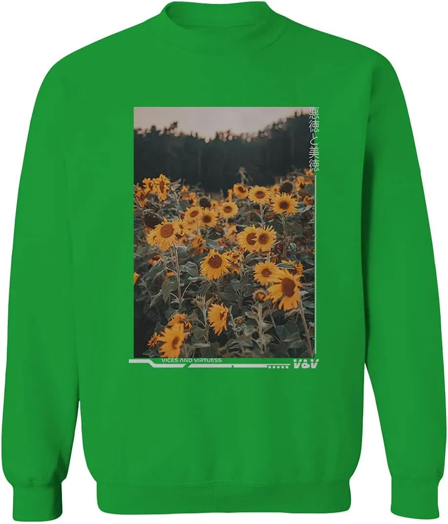 0405. Aesthetic Cute Floral Sunflower Botanical Print Graphic Fashion Men's Crewneck Sweatshirt