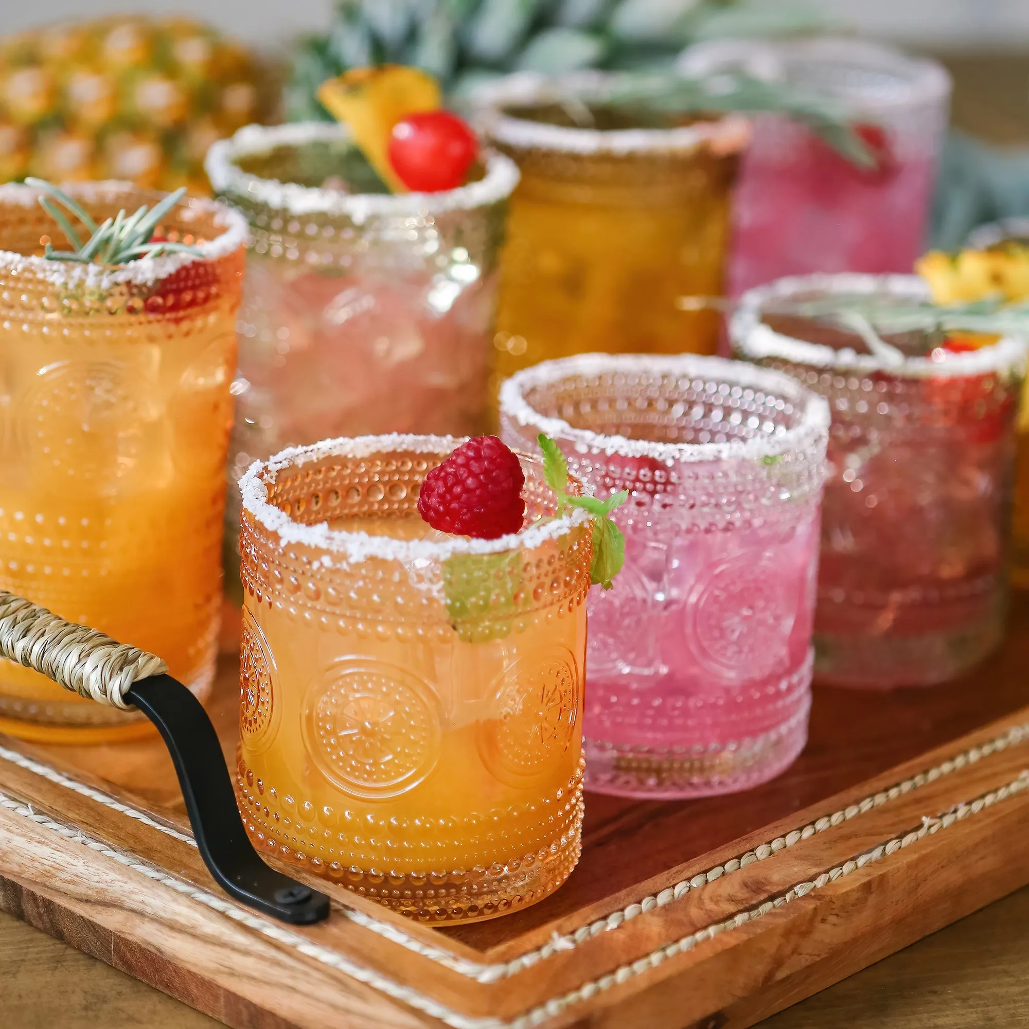 10 oz. Hobnail Beaded Floral Amber Drinking Glasses (Set of 6)