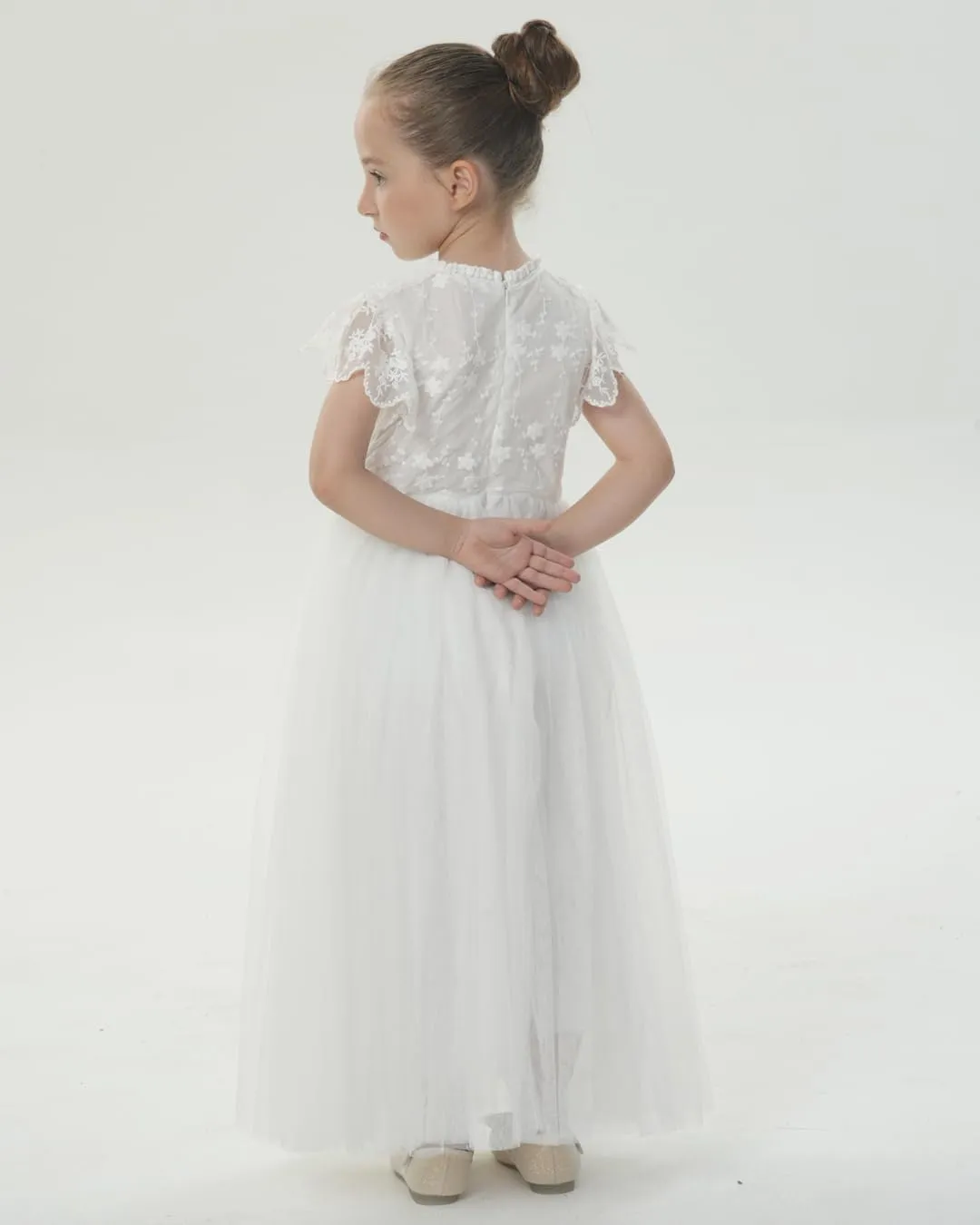 2Bunnies Girl Boho Bohemian Rustic Communion Crochet Lace A-Line Tulle Flower Girl Dress