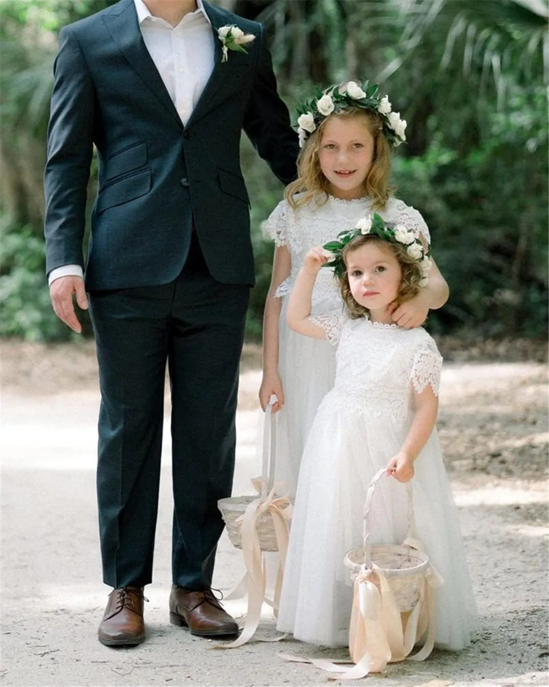 2Bunnies Girl Boho Bohemian Rustic Communion Crochet Lace A-Line Tulle Flower Girl Dress