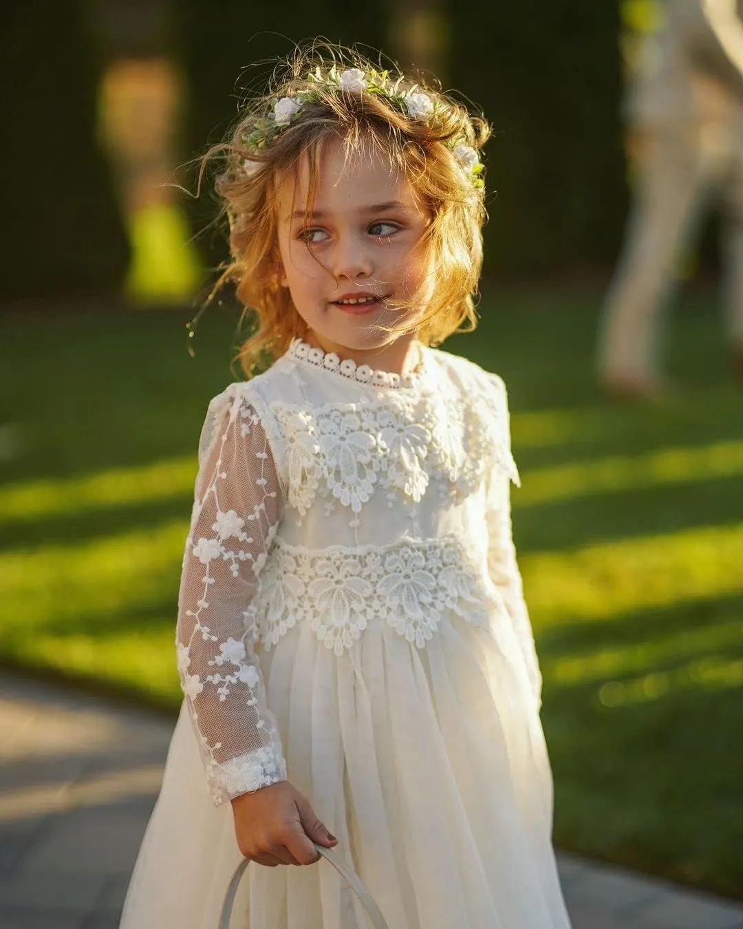 2Bunnies Girl Boho Bohemian Rustic Communion Crochet Lace A-Line Tulle Flower Girl Dress