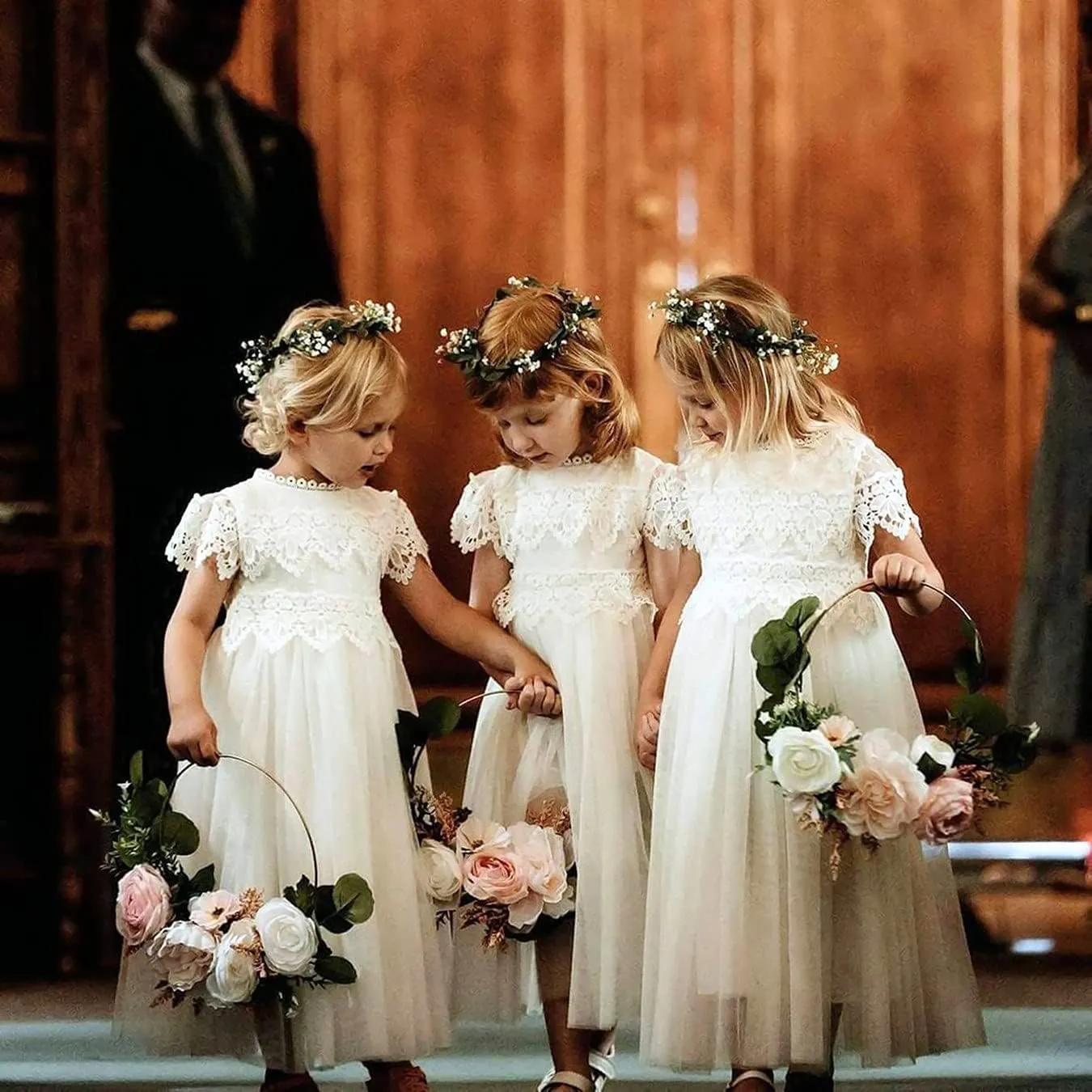 2Bunnies Girl Boho Bohemian Rustic Communion Crochet Lace A-Line Tulle Flower Girl Dress