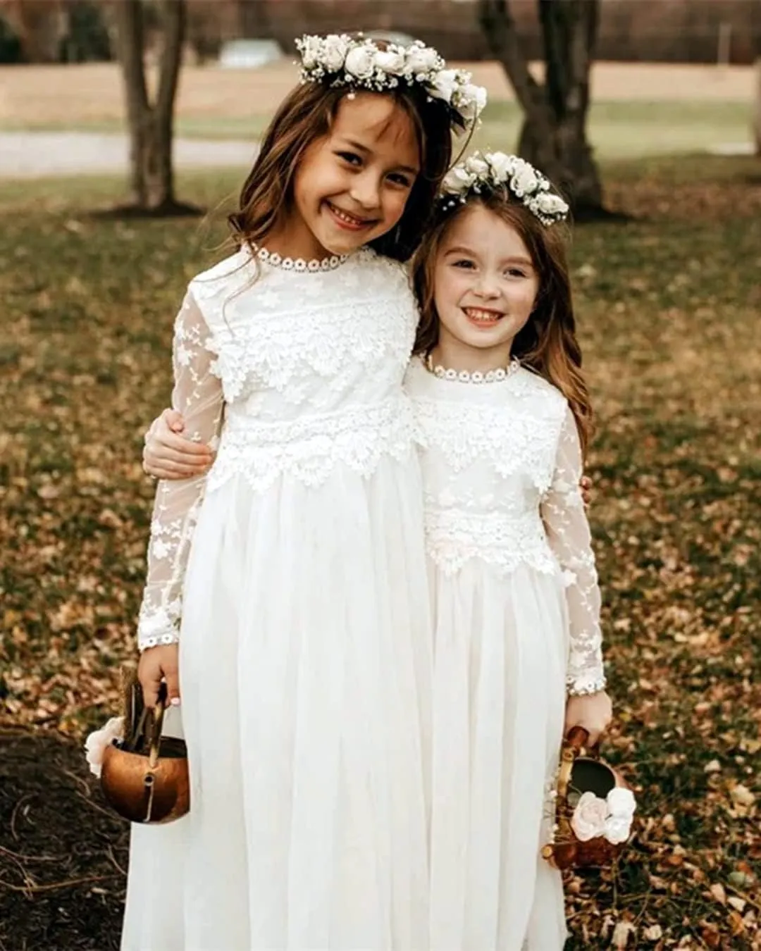2Bunnies Girl Boho Bohemian Rustic Communion Crochet Lace A-Line Tulle Flower Girl Dress