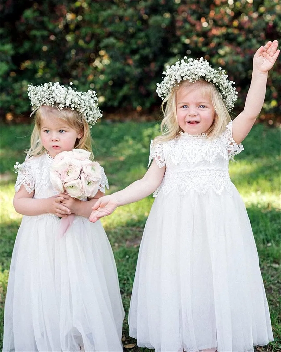 2Bunnies Girl Boho Bohemian Rustic Communion Crochet Lace A-Line Tulle Flower Girl Dress