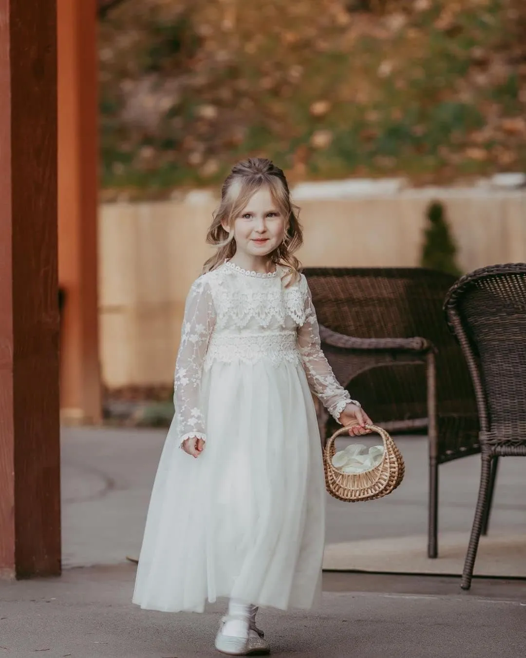 2Bunnies Girl Boho Bohemian Rustic Communion Crochet Lace A-Line Tulle Flower Girl Dress