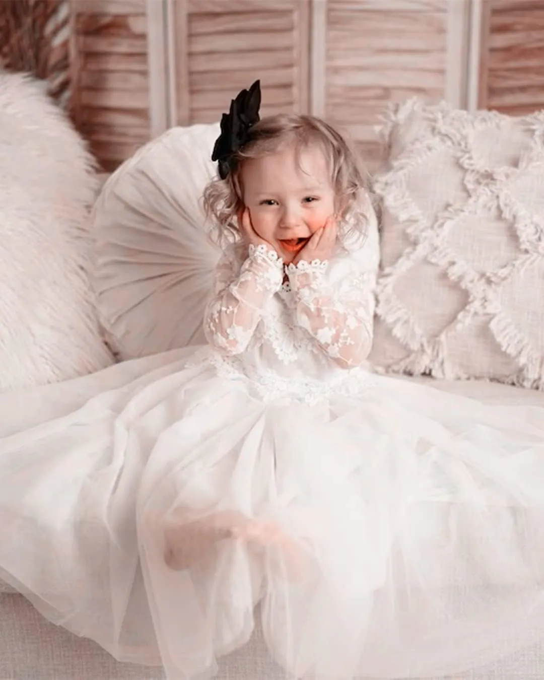 2Bunnies Girl Boho Bohemian Rustic Communion Crochet Lace A-Line Tulle Flower Girl Dress