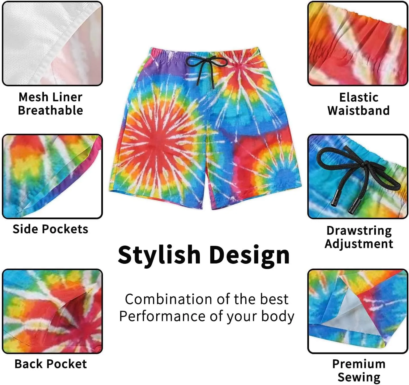 3D Print Bucket Cap and Swim Shorts Set, Summer Outdoor Travel Bucket Sun Hat and Quick Trunks Suit for Man.