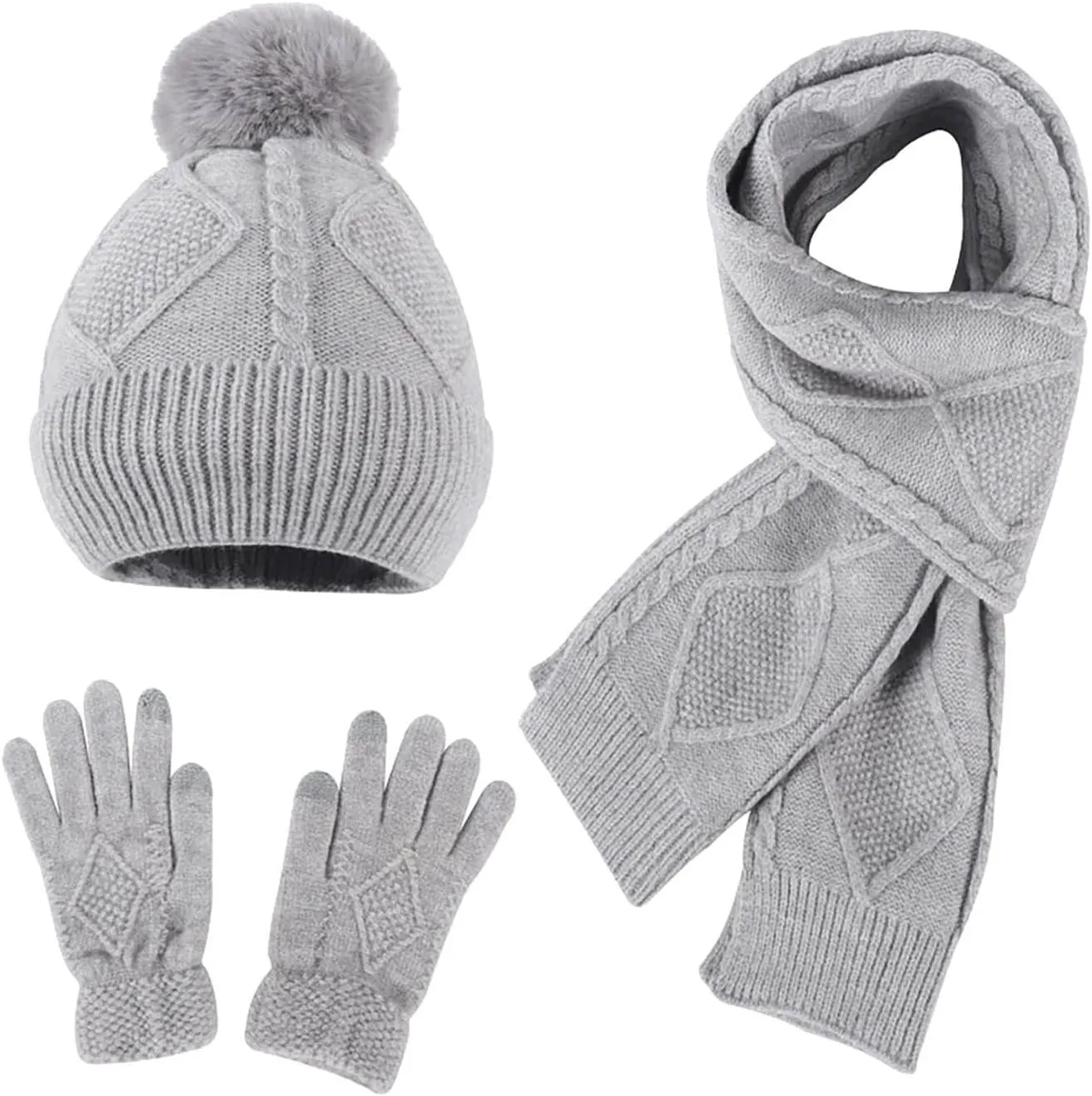 3pcs Men Women Winter Warm Knitted Caps Windproof Cycling Skiing Knit Hat Scarf Gloves Sets