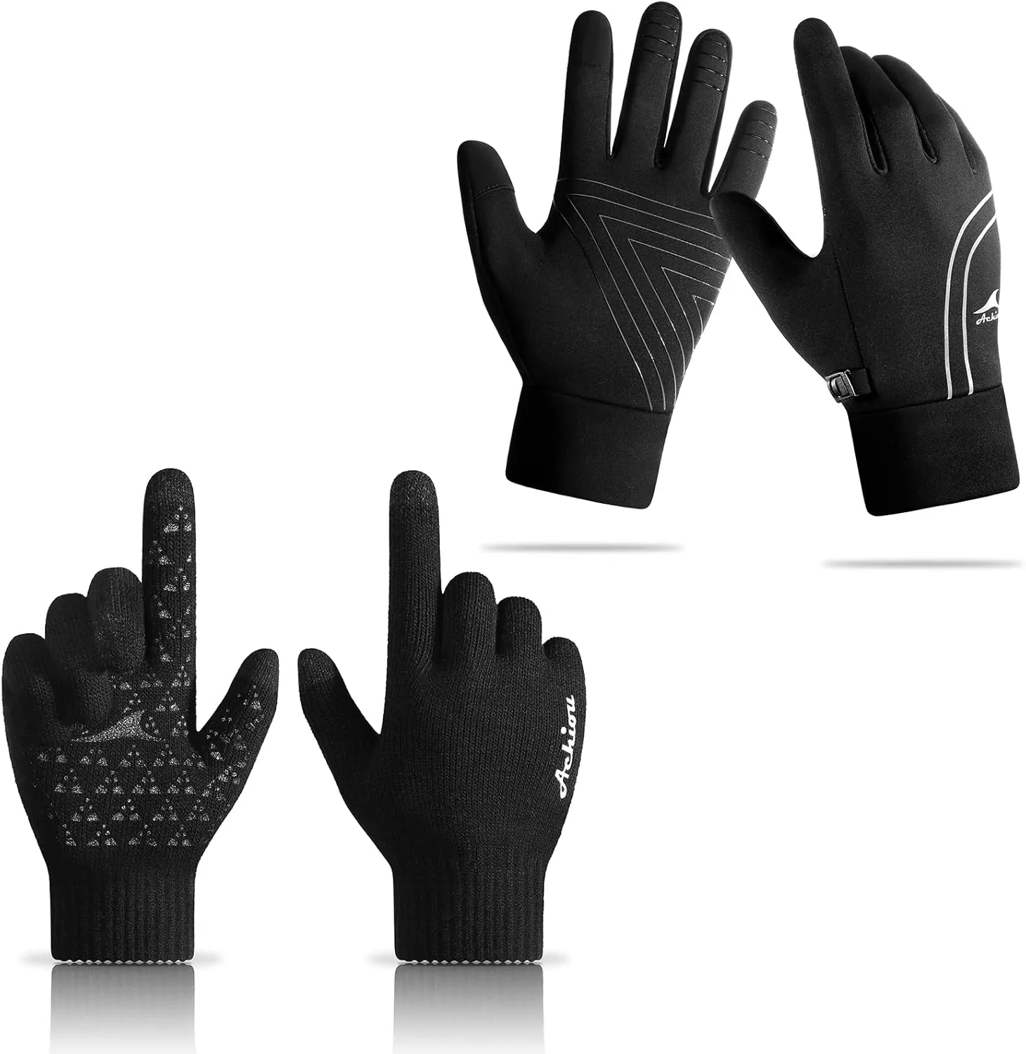 Achiou Winter Knit Gloves Touchscreen Winter Running Gloves