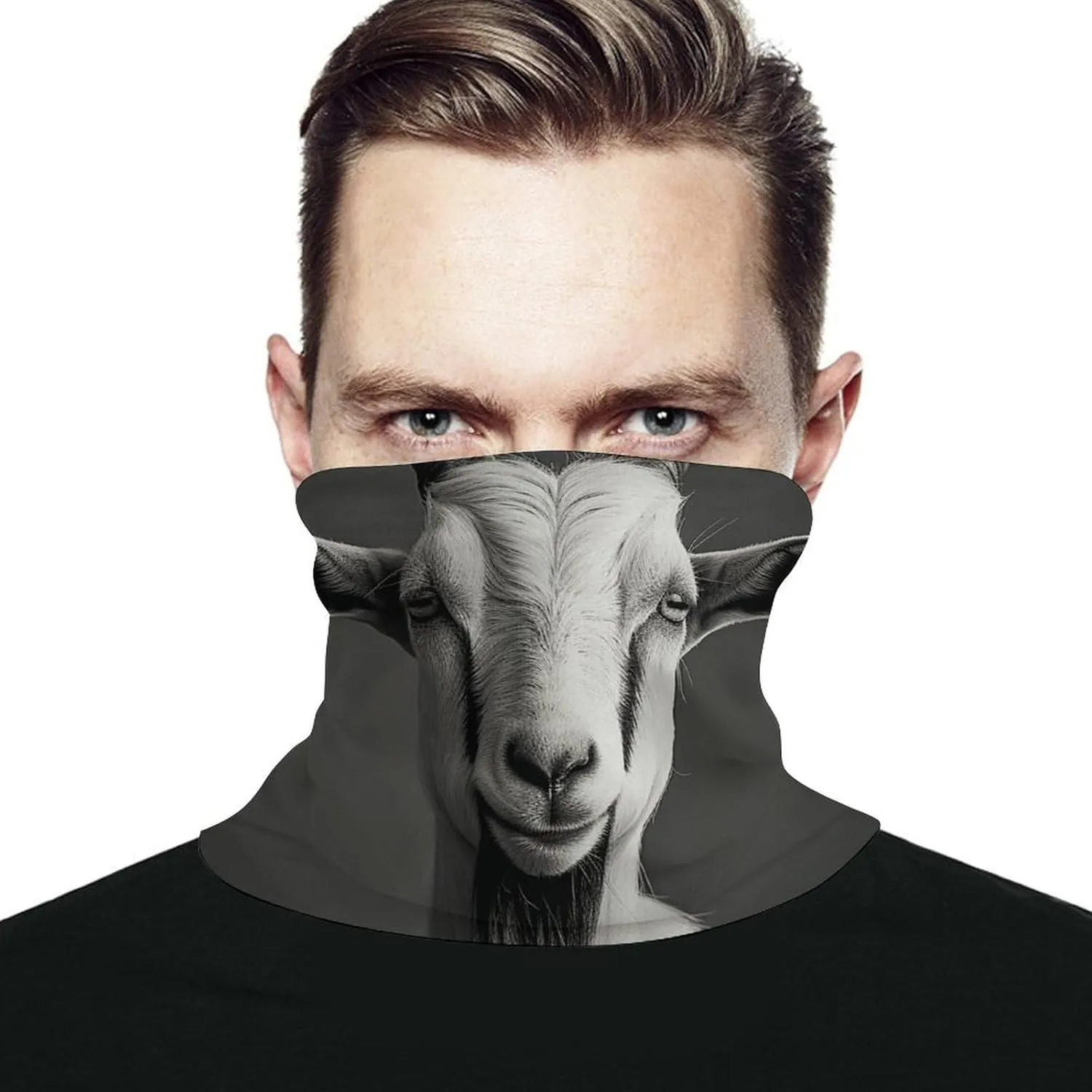 Black And White Goat Face Mask for Cold Weather Neck Gaiter Scarf Windproof Bandana for Men Women Elastic Balaclava Headbands for Motorcycle Cycling Riding Skiing Party