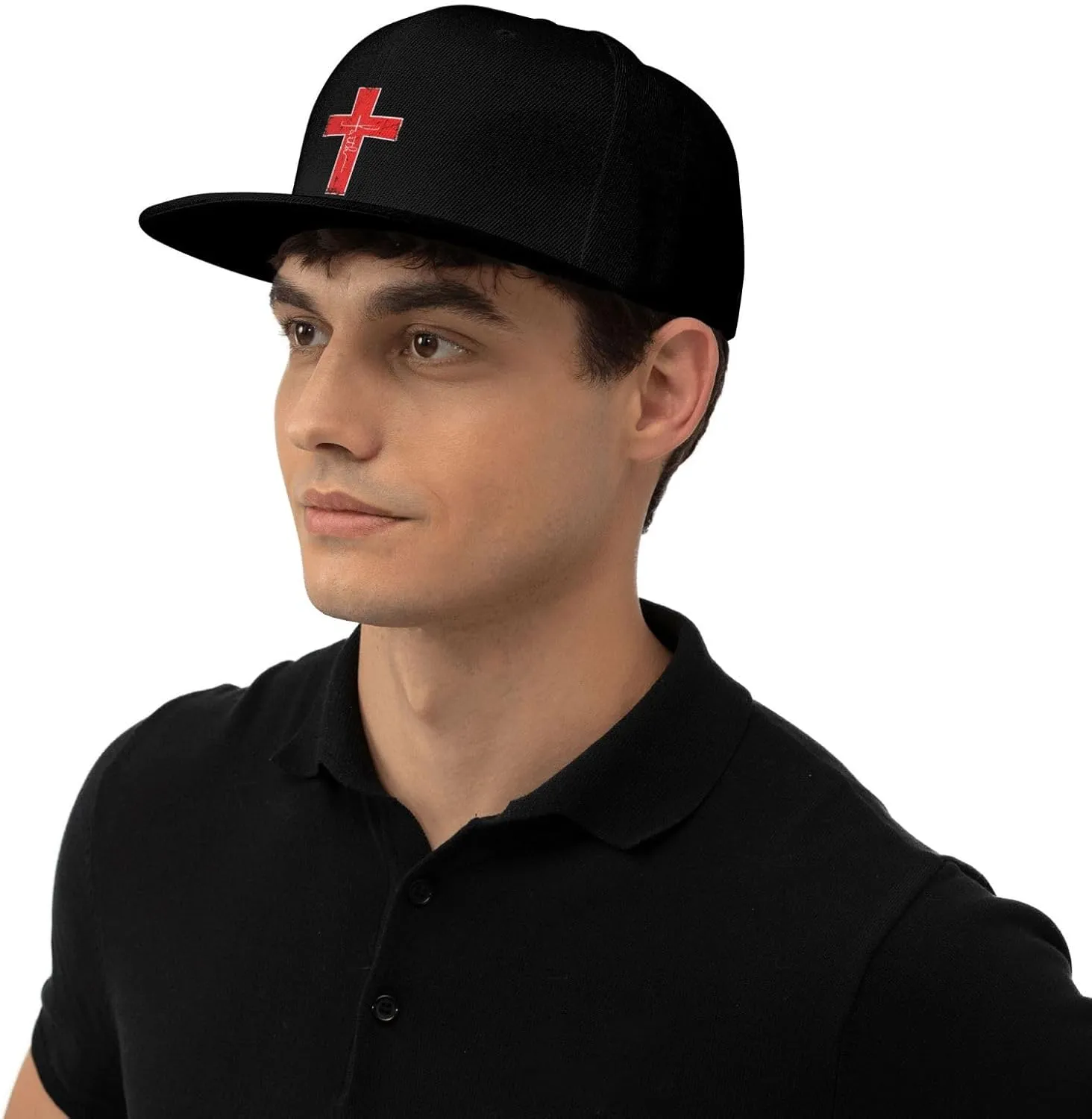 Faith Red Cross Jesus Christ Prayer Love Christian Flat Brim Baseball Cap,Snapback Hat Trucker Hat,Black