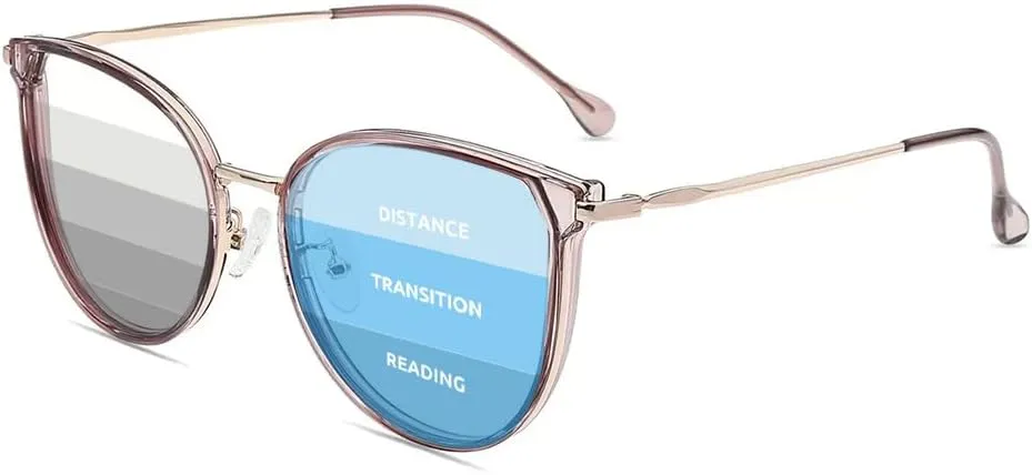 Firmoo Photochromic Progressive Multifocus Reading Glasses Vintage Cateye Blue Light Blocking Eyeglasses UV400 Sun Reader