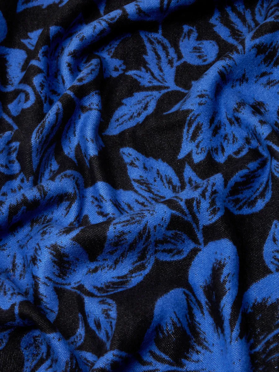 Floral Blue & Black Jacquard Woven Silk Scarf