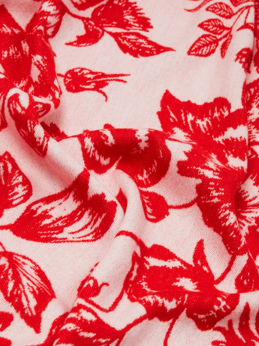 Floral Red & White Woven Silk Scarf