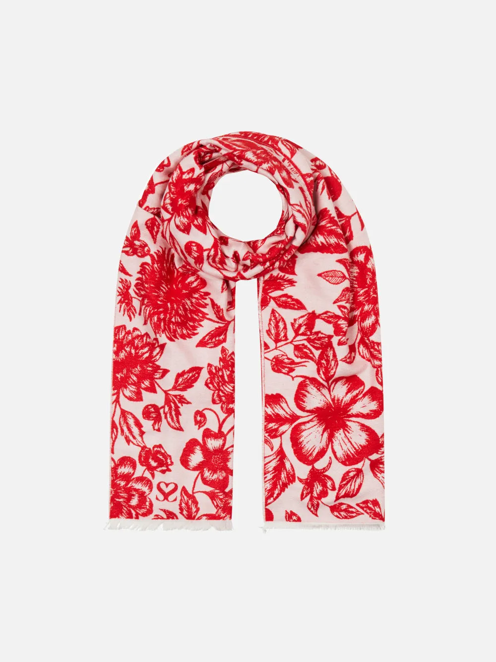 Floral Red & White Woven Silk Scarf