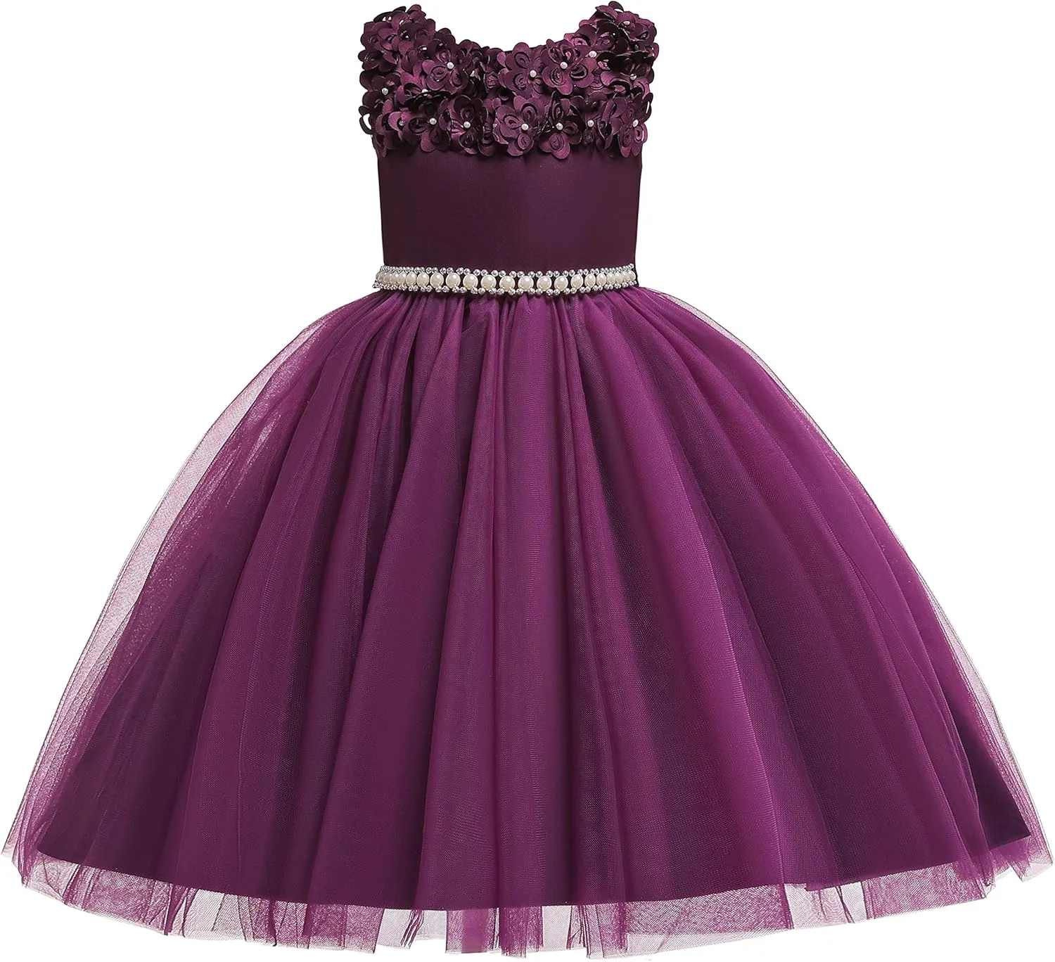 Glamulice Vintage Flower Girl Dress 3D Floral Tulle Pageant Dresses Kids Wedding Bridesmaid Formal Holiday Party Gown