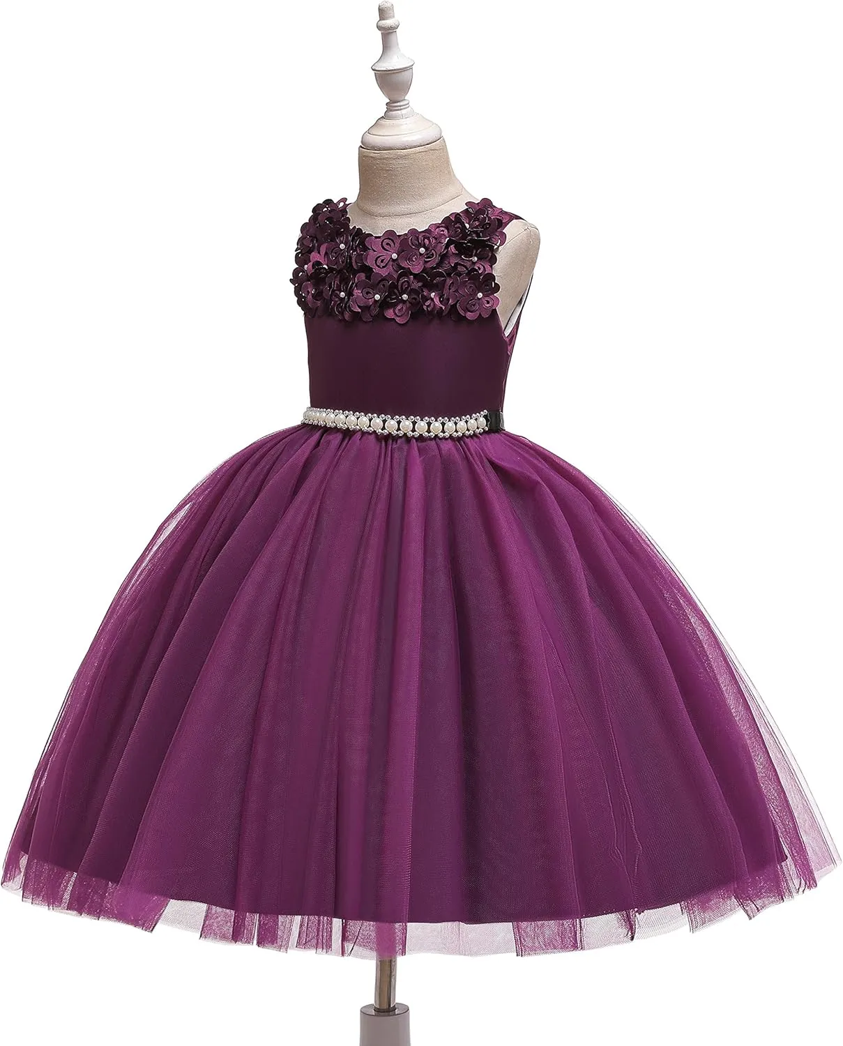 Glamulice Vintage Flower Girl Dress 3D Floral Tulle Pageant Dresses Kids Wedding Bridesmaid Formal Holiday Party Gown