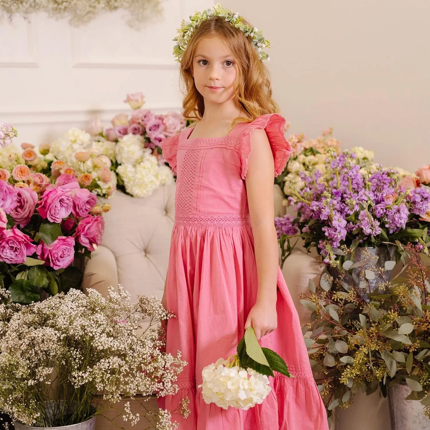 Hope & Henry Girls' Sleeveless Special Occasion Sun Dress with Bow Back Detail and Embroidery