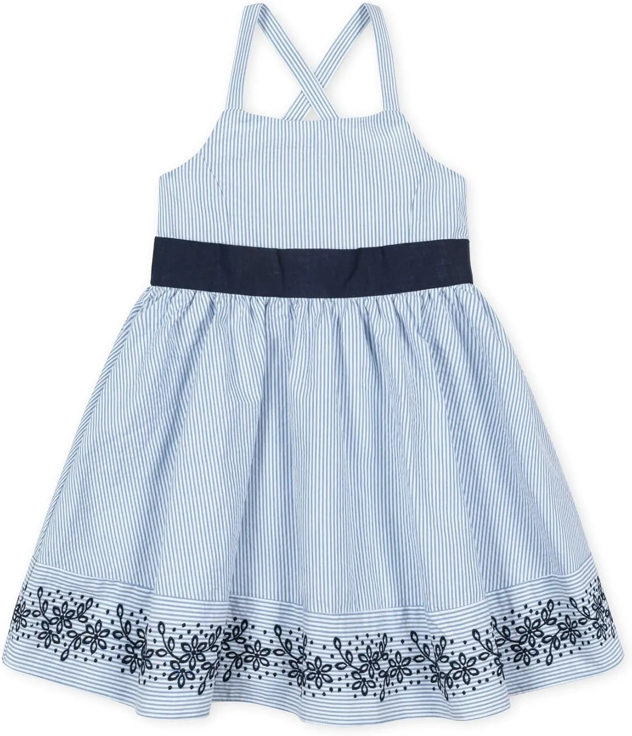 Hope & Henry Girls' Sleeveless Special Occasion Sun Dress with Bow Back Detail and Embroidery