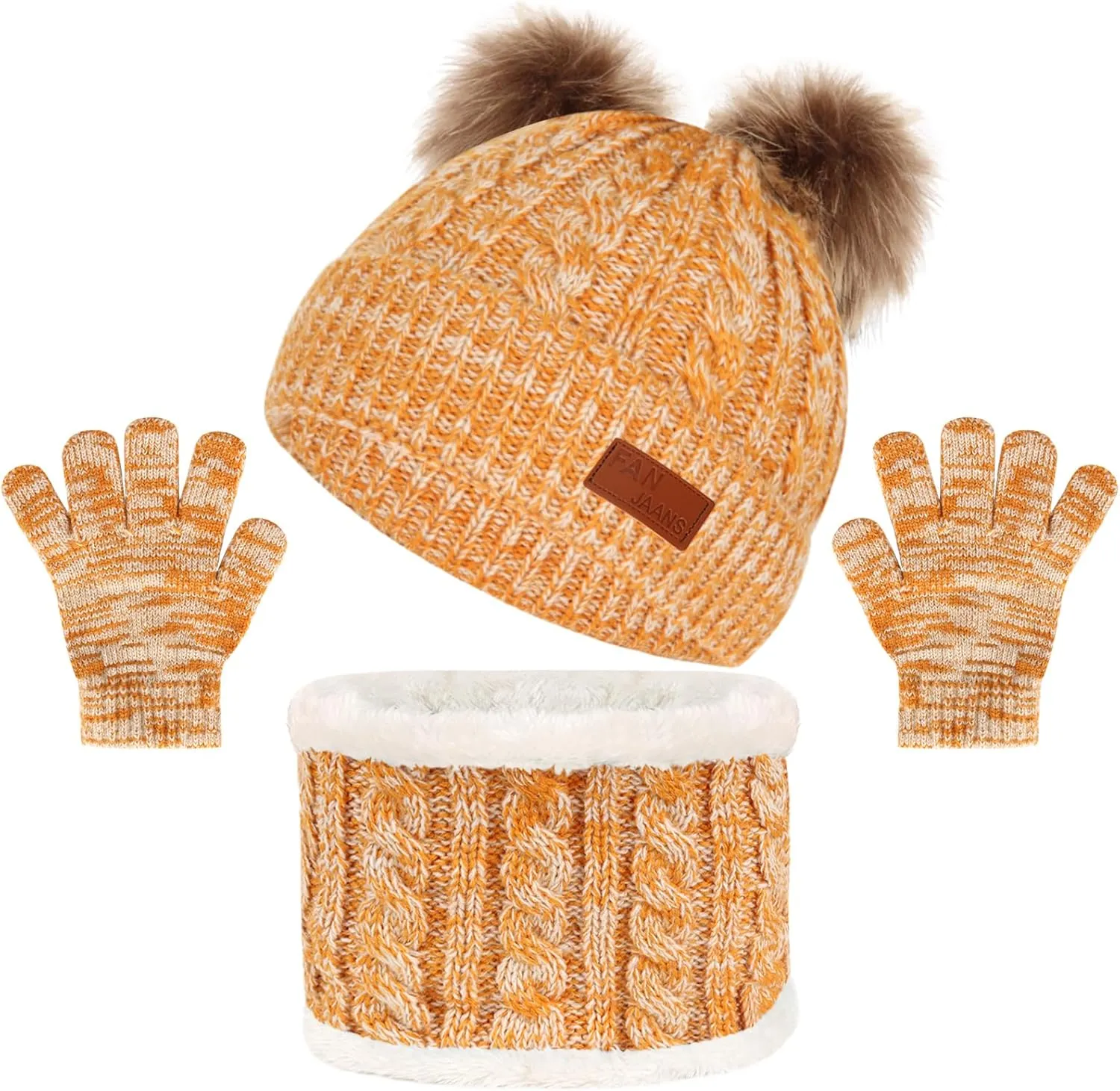 Kids Winter Beanie Hat Scarf Gloves Set,Toddlers Knit Winter Warm Double Pompom Cap Scarf Gloves for Girls Boys 1-5 Years Old
