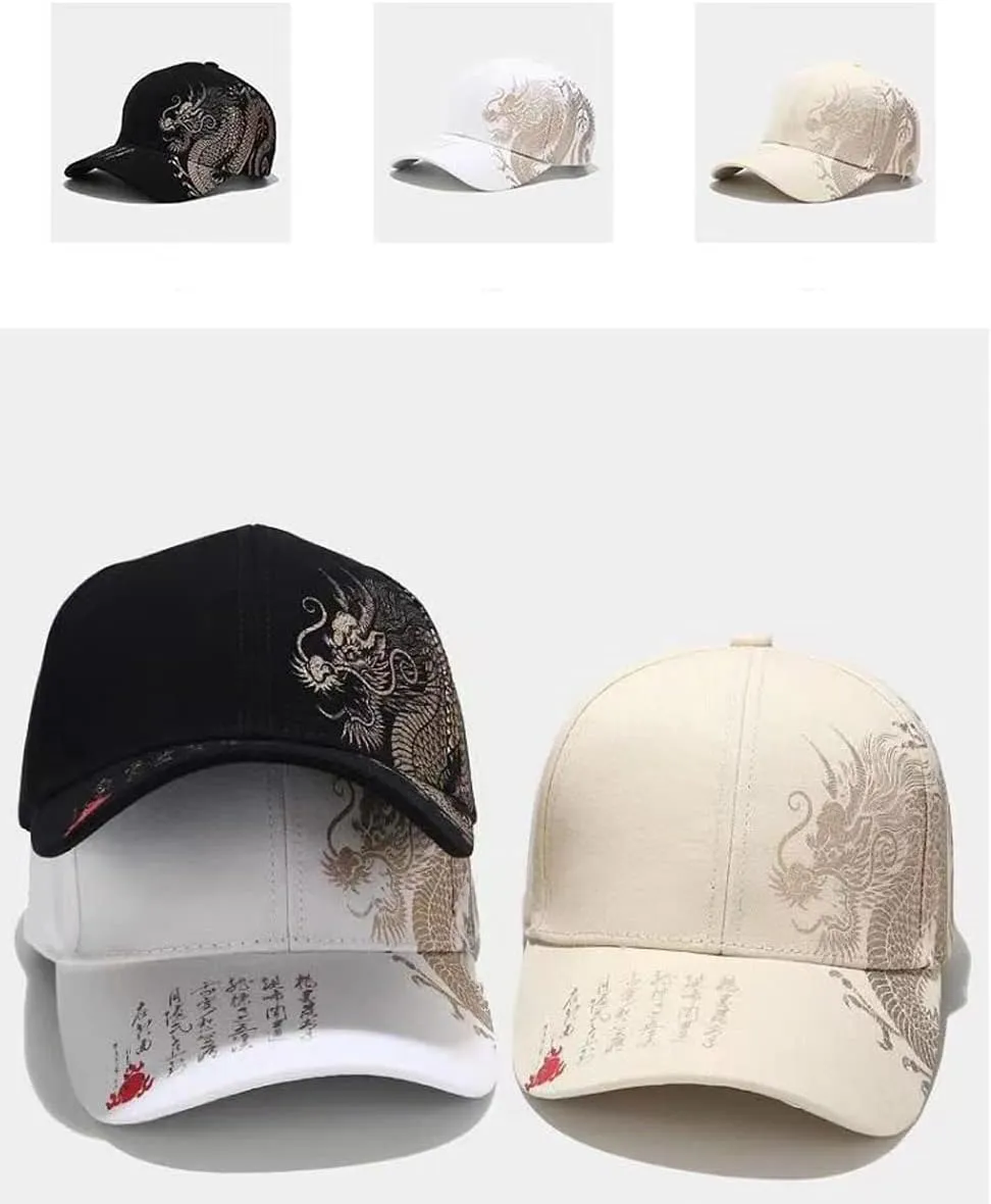Men's Baseball Cap Cotton Adjustable Dragon Pattern Hip-hop Caps for Men
