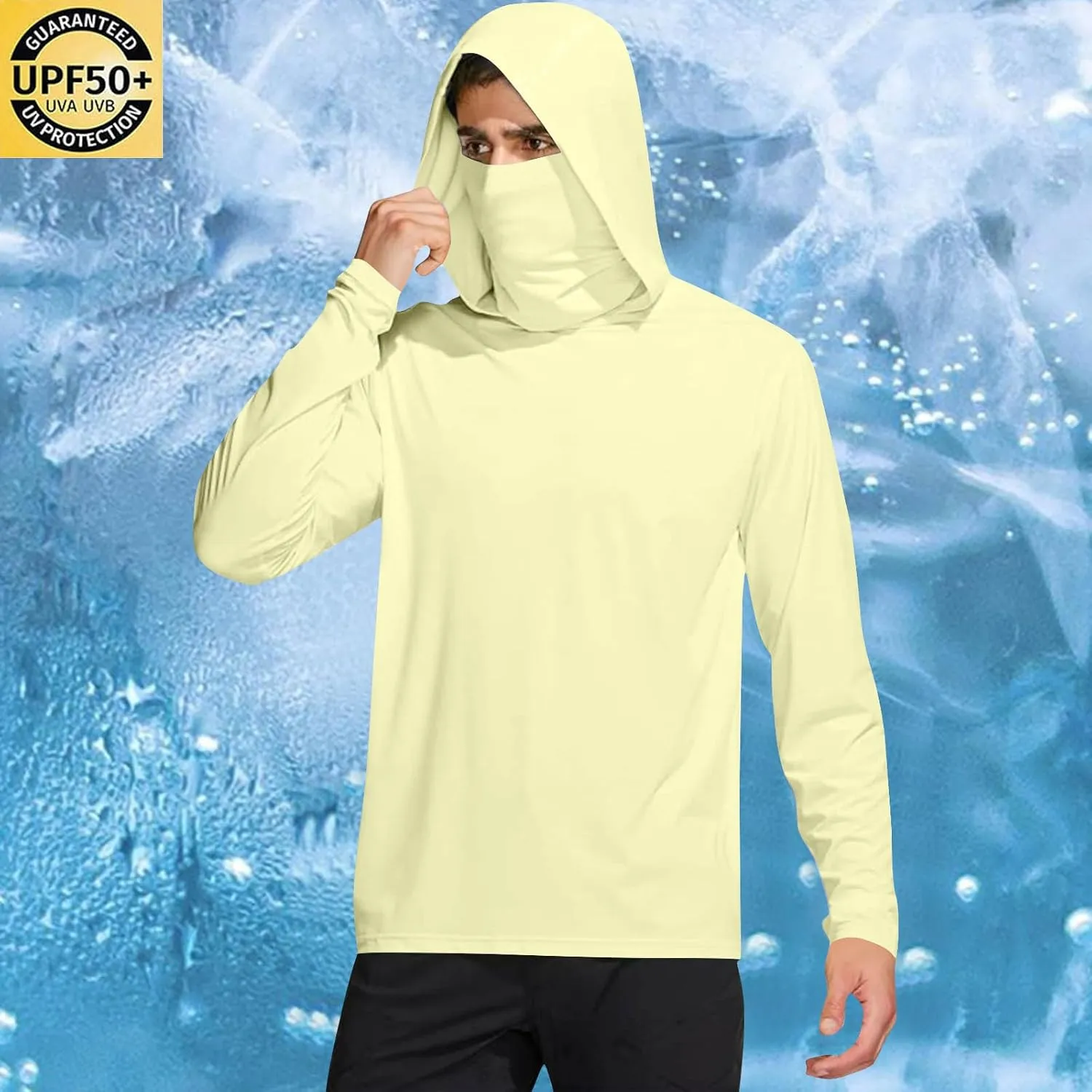 Men's UPF 50  Sun Protection Shirt with Mask Lightweight Long Sleeve Hooded Cooling Hiking Fishing Performance Shirts