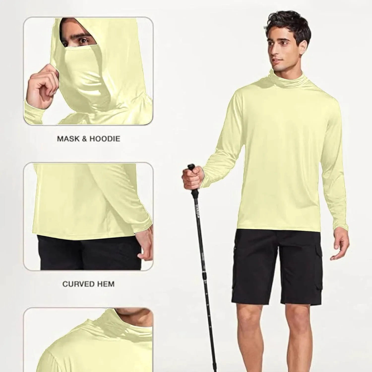 Men's UPF 50  Sun Protection Shirt with Mask Lightweight Long Sleeve Hooded Cooling Hiking Fishing Performance Shirts