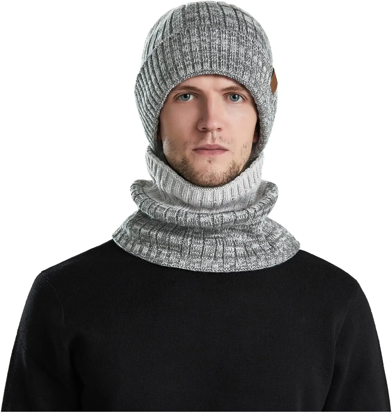 Mens Womens Winter Beanie Hat Scarf Set Slouchy Knit Beanie Skull Caps Ribbed Cuffed Beanies Cap Stretch Thermal Cap