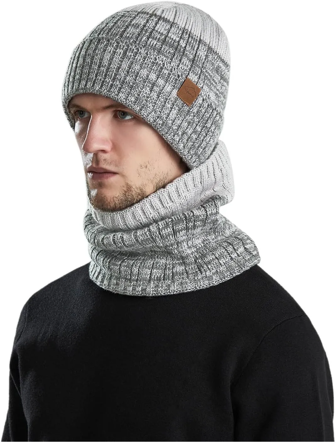 Mens Womens Winter Beanie Hat Scarf Set Slouchy Knit Beanie Skull Caps Ribbed Cuffed Beanies Cap Stretch Thermal Cap