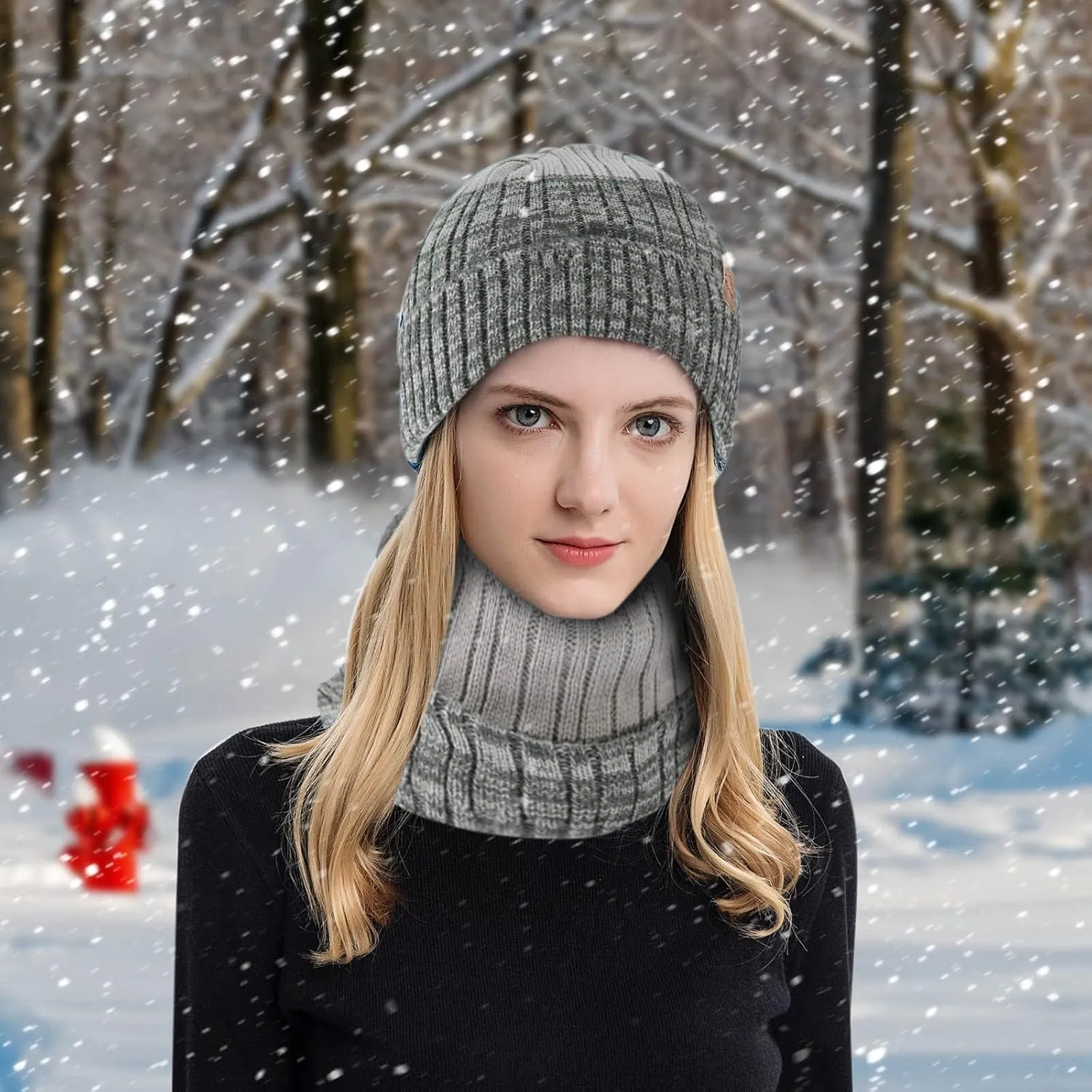 Mens Womens Winter Beanie Hat Scarf Set Slouchy Knit Beanie Skull Caps Ribbed Cuffed Beanies Cap Stretch Thermal Cap