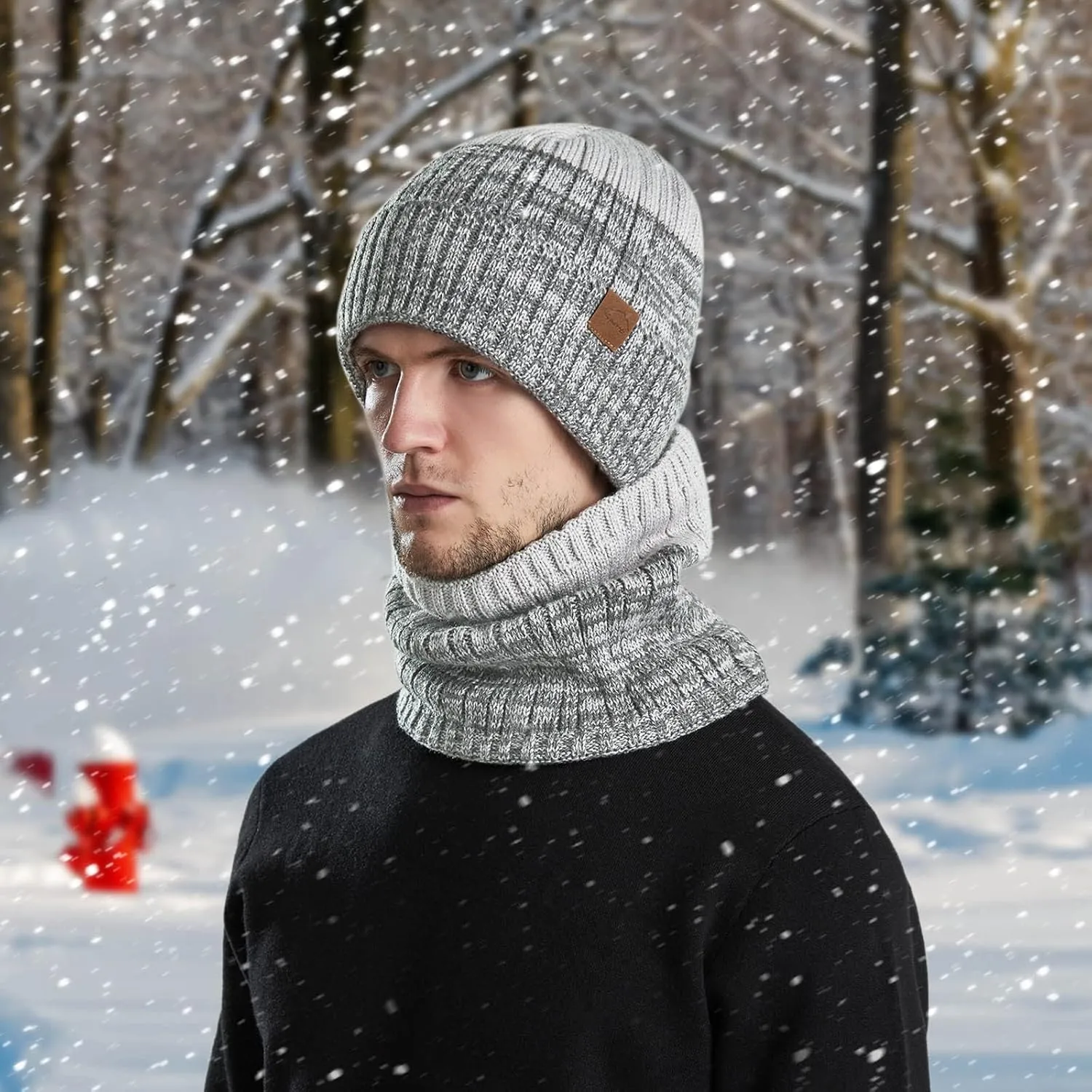 Mens Womens Winter Beanie Hat Scarf Set Slouchy Knit Beanie Skull Caps Ribbed Cuffed Beanies Cap Stretch Thermal Cap