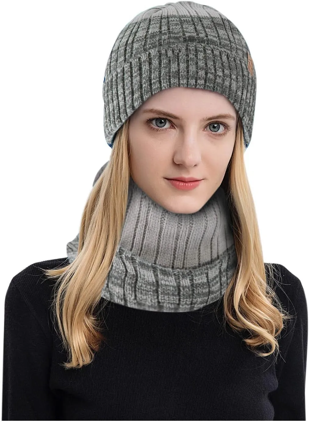 Mens Womens Winter Beanie Hat Scarf Set Slouchy Knit Beanie Skull Caps Ribbed Cuffed Beanies Cap Stretch Thermal Cap