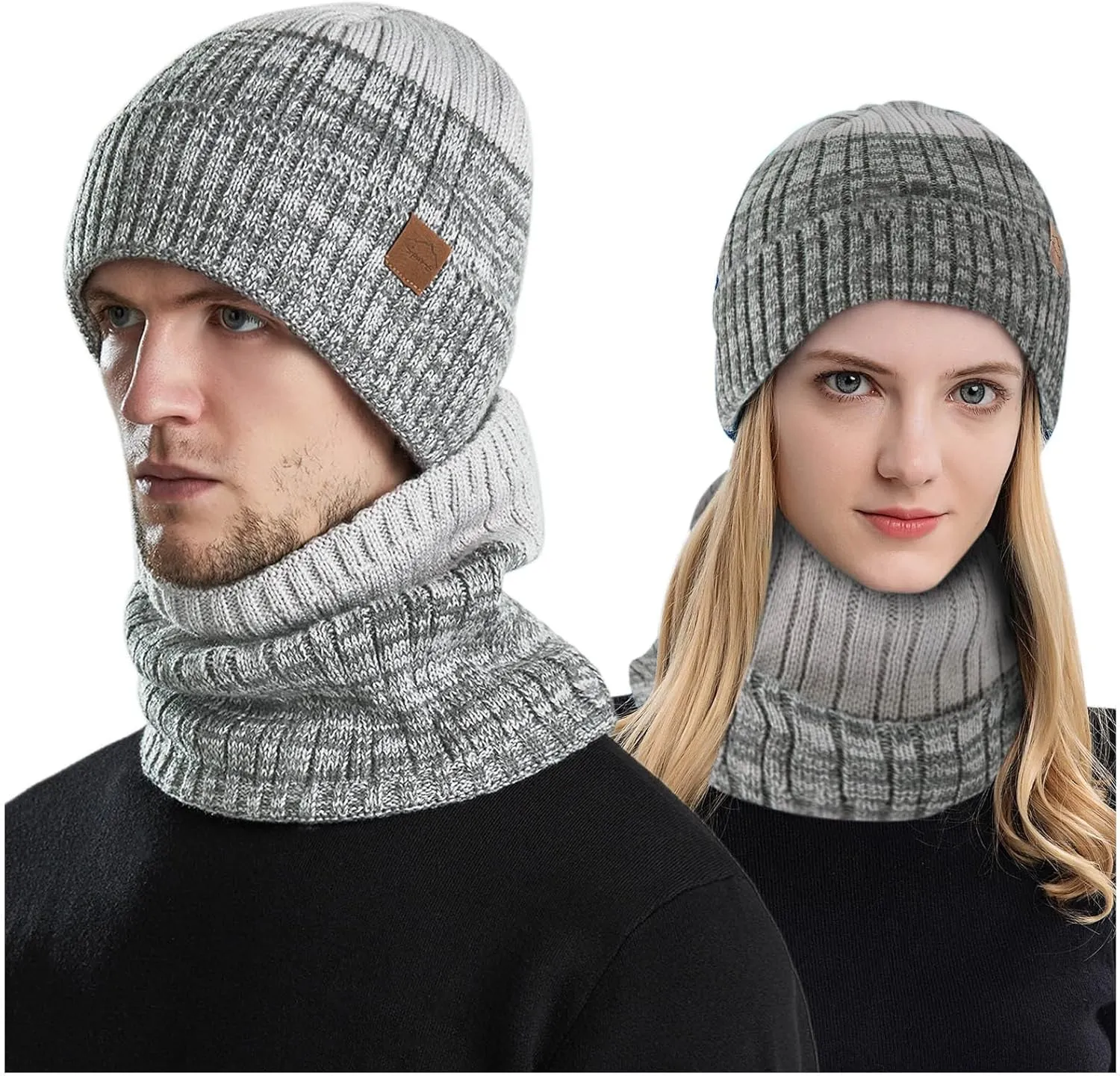 Mens Womens Winter Beanie Hat Scarf Set Slouchy Knit Beanie Skull Caps Ribbed Cuffed Beanies Cap Stretch Thermal Cap
