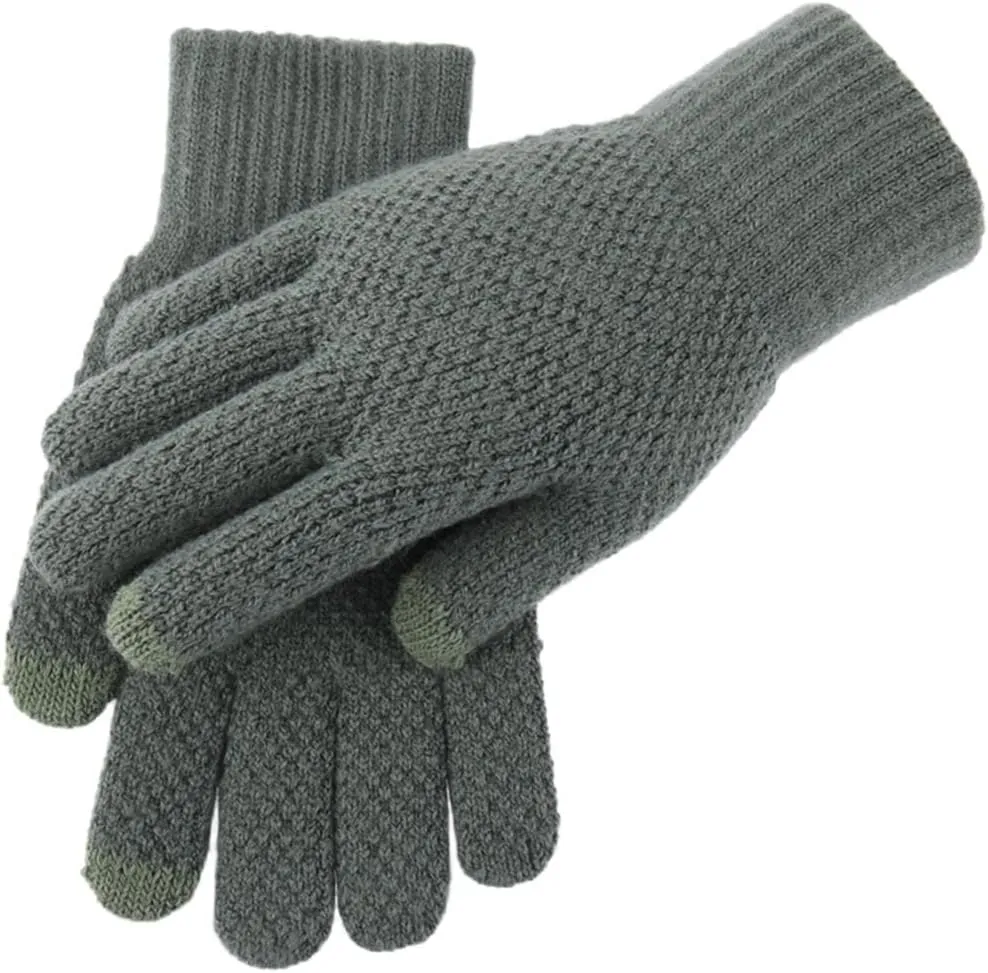 misppro Men Winter Warm Touch Screen Gloves Full Finger Knitted Fleece Lined Gloves Dark Green