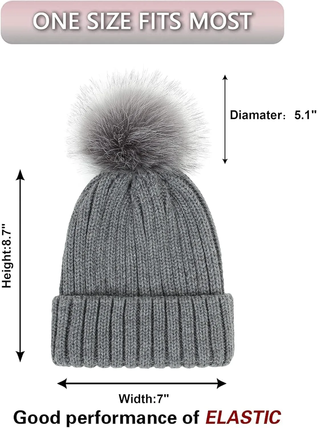 Muryobao 2 Pcs Womens Winter Knitted Beanie Hat Touch Screen Gloves Set Knit Cuffed Skull Cap with Faux Fur Pom
