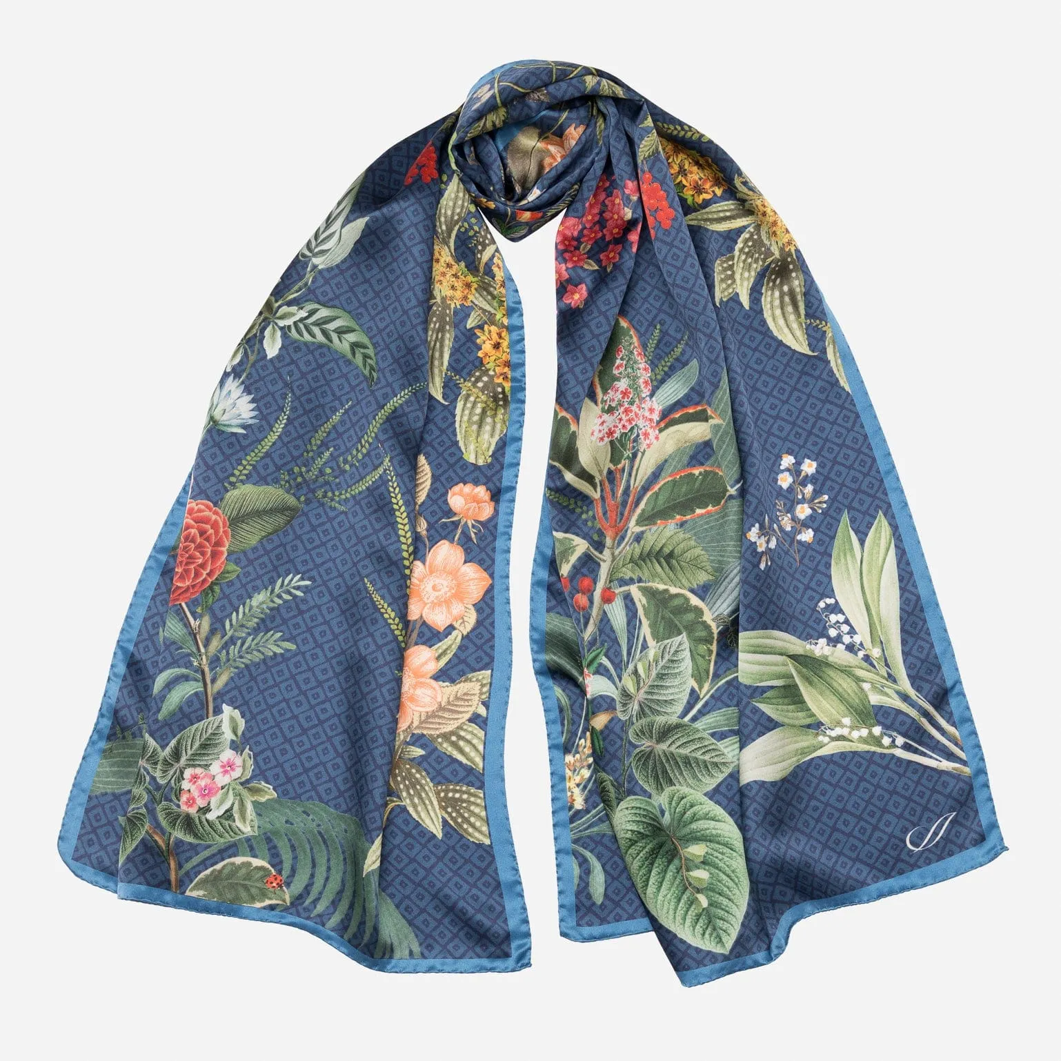 Sara - Long Satin Silk Scarf - Blue