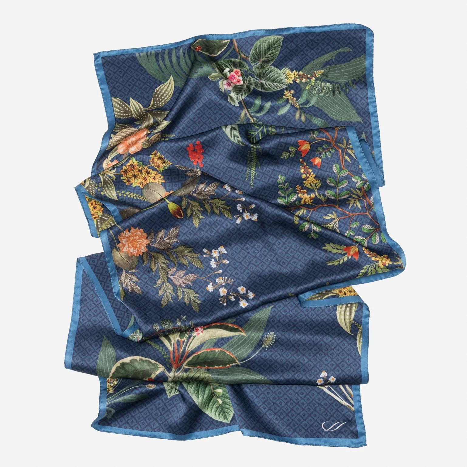 Sara - Long Satin Silk Scarf - Blue