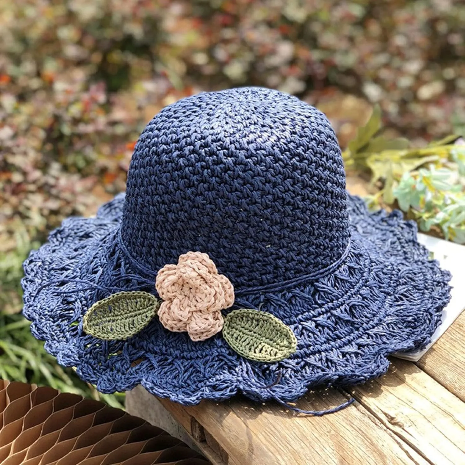 Summer Beach Sun Straw Hats for Women Wide Brim Handmade Foldable Packable Crochet Travel Sun Protection Hat Caps​