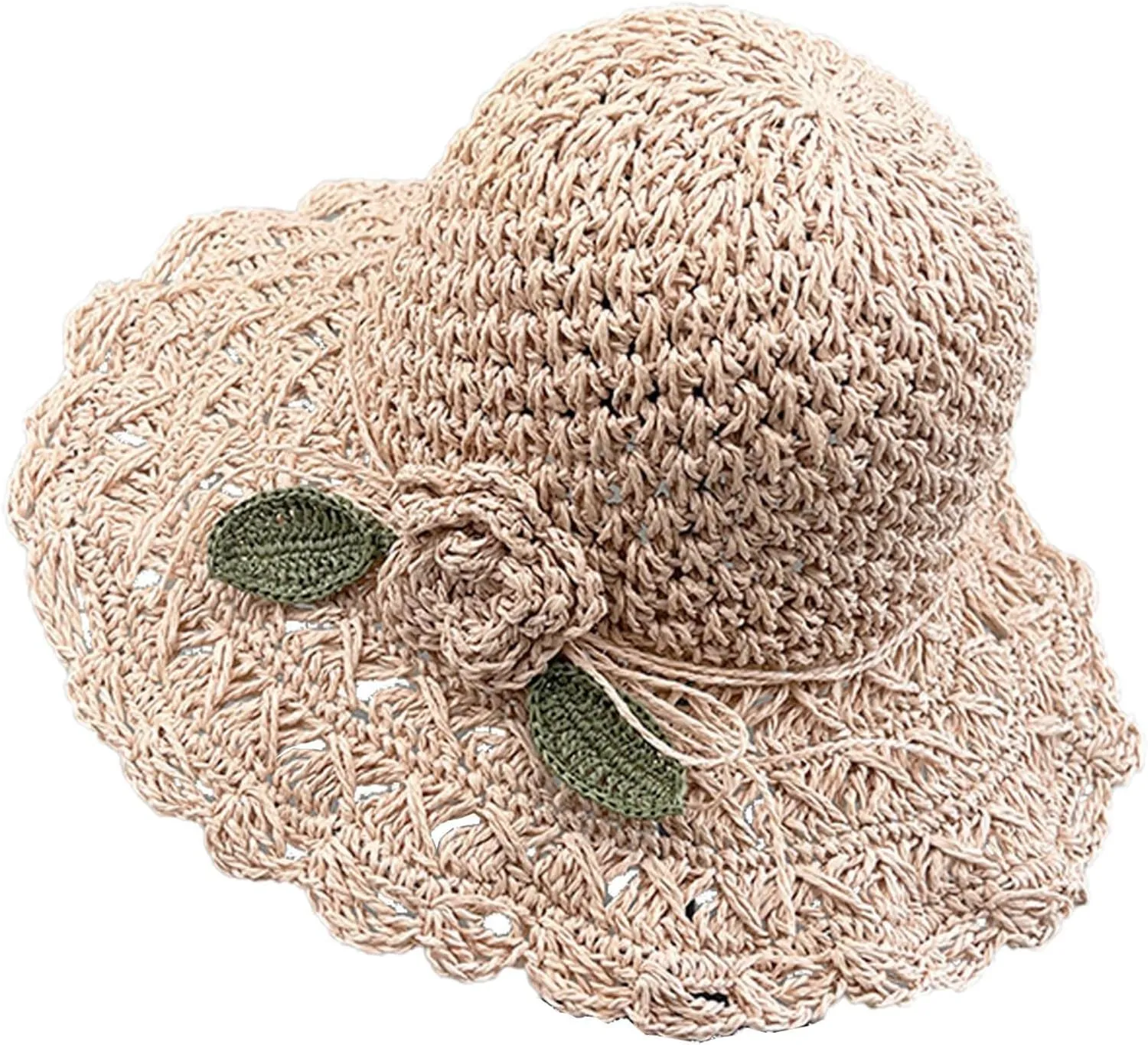 Summer Beach Sun Straw Hats for Women Wide Brim Handmade Foldable Packable Crochet Travel Sun Protection Hat Caps​