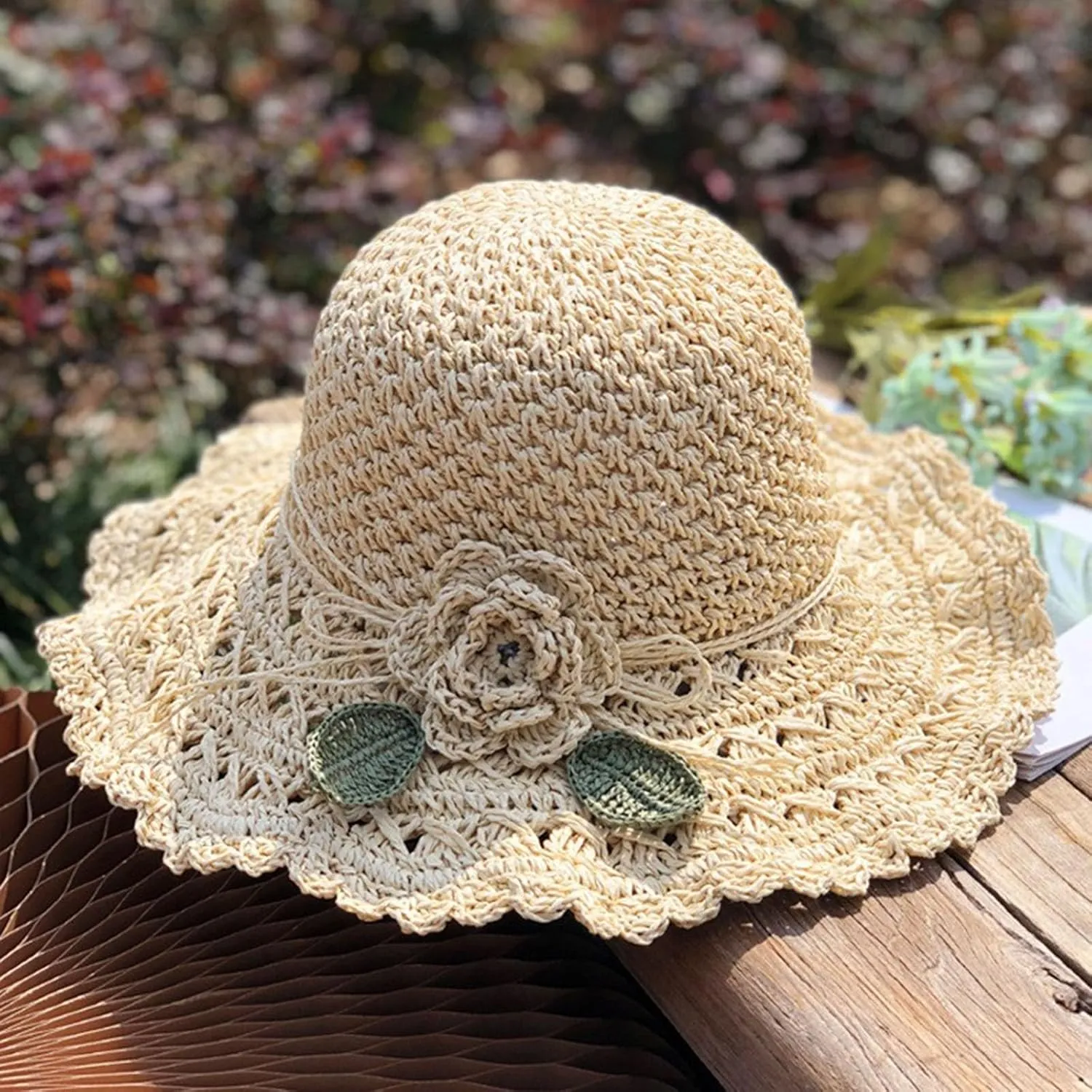 Summer Beach Sun Straw Hats for Women Wide Brim Handmade Foldable Packable Crochet Travel Sun Protection Hat Caps​