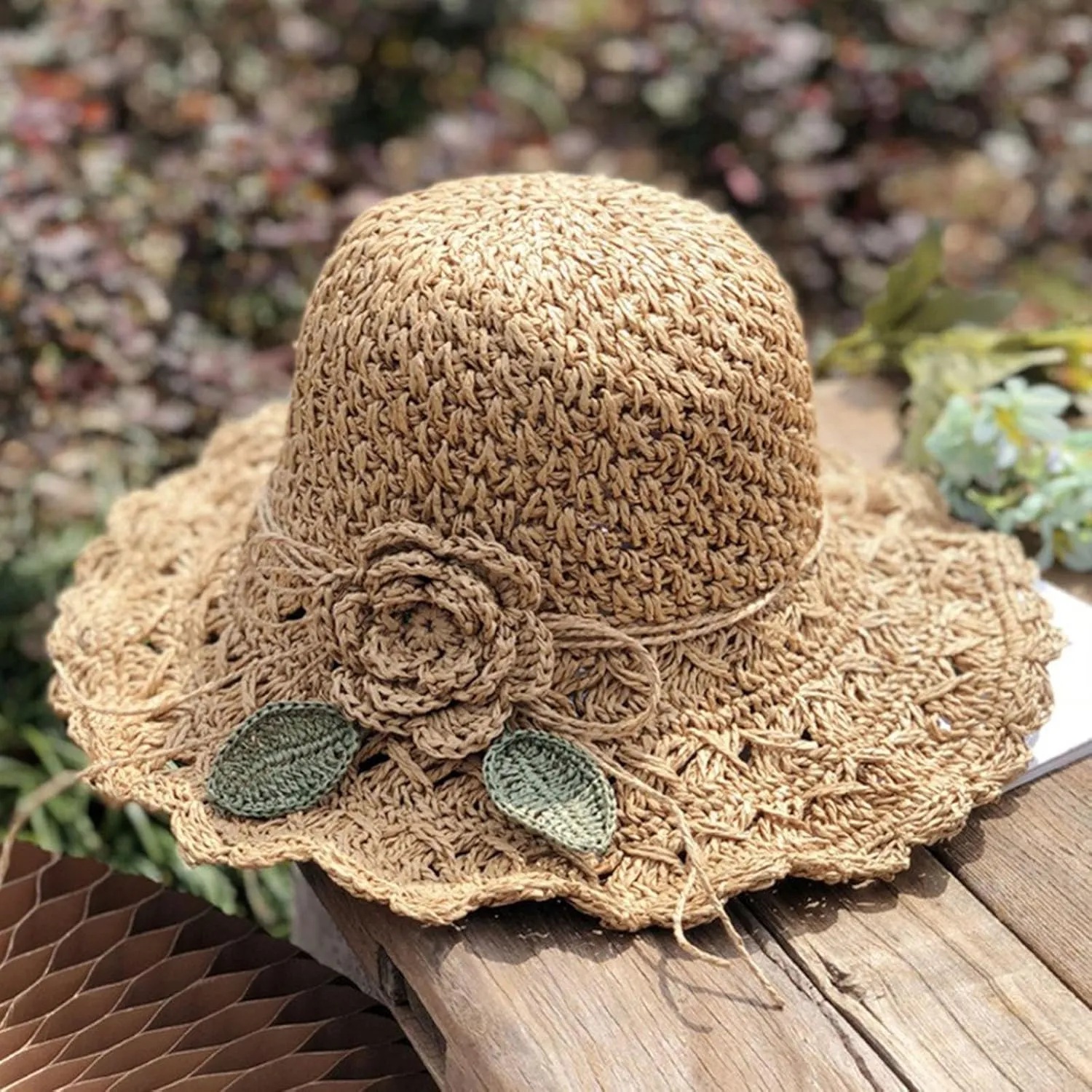 Summer Beach Sun Straw Hats for Women Wide Brim Handmade Foldable Packable Crochet Travel Sun Protection Hat Caps​