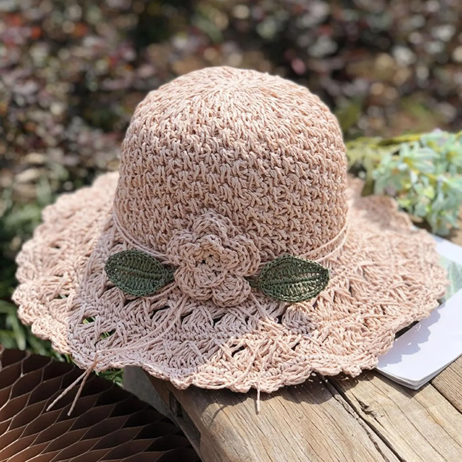 Summer Beach Sun Straw Hats for Women Wide Brim Handmade Foldable Packable Crochet Travel Sun Protection Hat Caps​