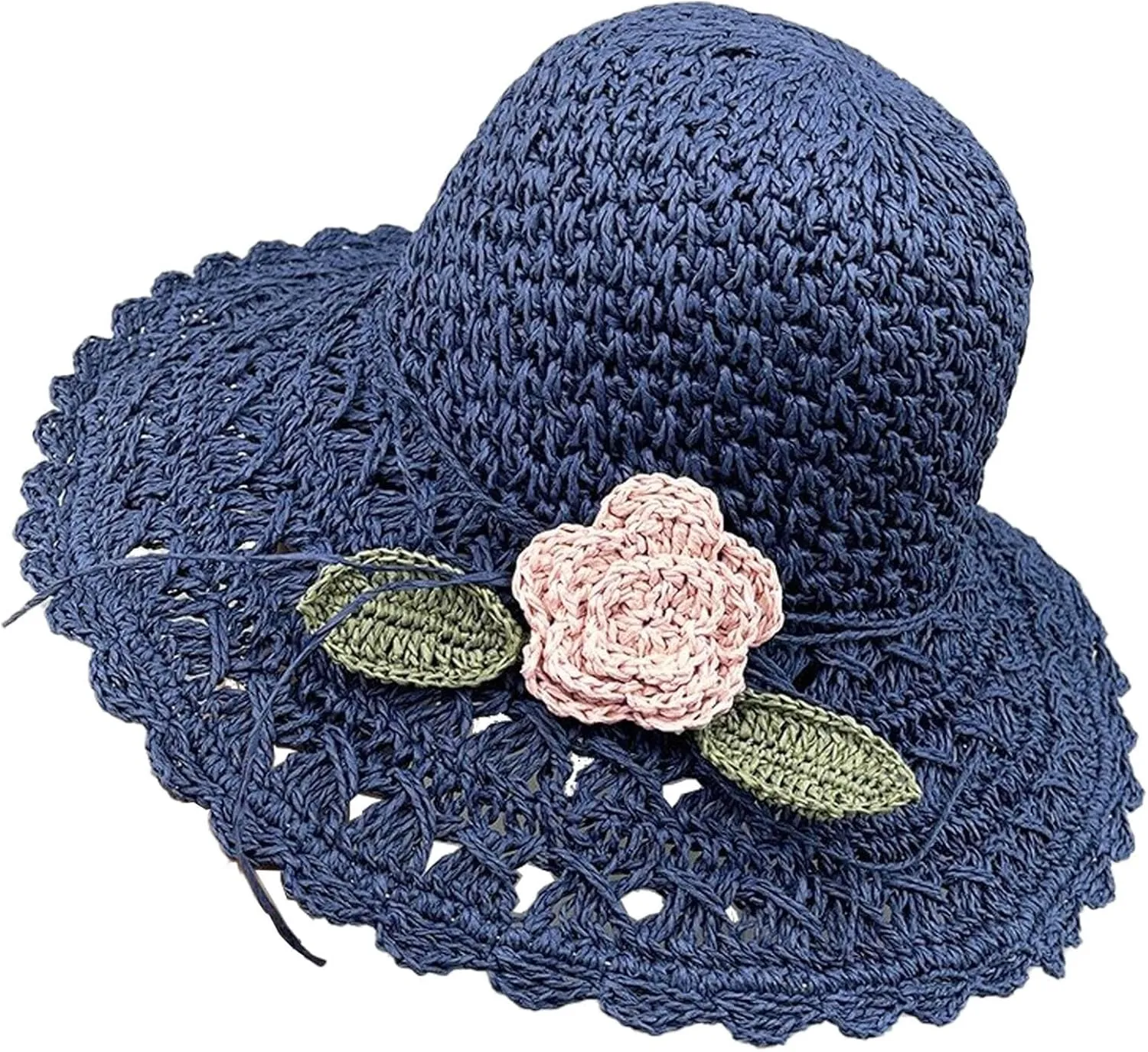 Summer Beach Sun Straw Hats for Women Wide Brim Handmade Foldable Packable Crochet Travel Sun Protection Hat Caps​