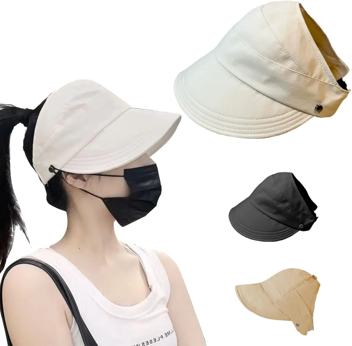 Sun Hats for Women, Wide-Brimmed Hollow Top Design, Summer Outdoors UV Protection, Women's Adjustable Fit Hats