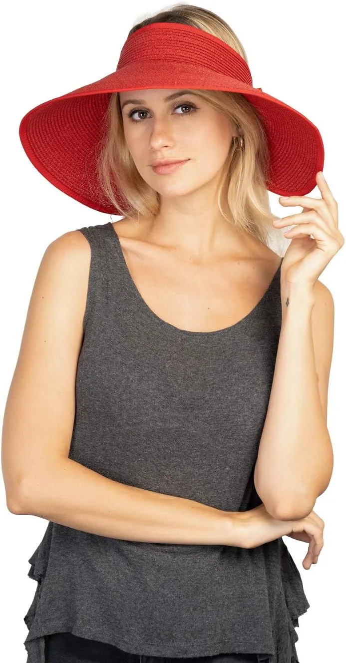 Women Sun Visor Hats Beach - Foldable Roll Up Wide Brim Bowknot Summer Straw Hat Cap Cruise wear for Womens