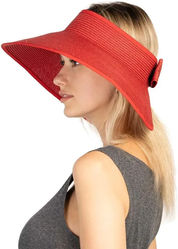 Women Sun Visor Hats Beach - Foldable Roll Up Wide Brim Bowknot Summer Straw Hat Cap Cruise wear for Womens