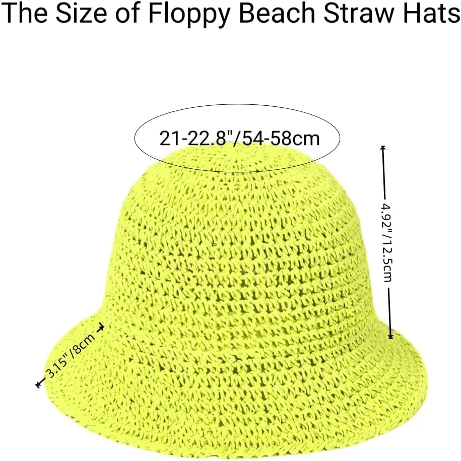 Womens Floppy Straw Sun Hat Packable Wide Brim Summer Beach Hat Foldable Crochet Bucket Hats