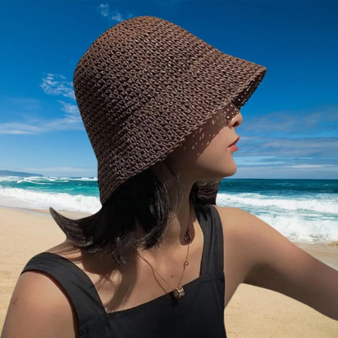 Womens Floppy Straw Sun Hat Packable Wide Brim Summer Beach Hat Foldable Crochet Bucket Hats