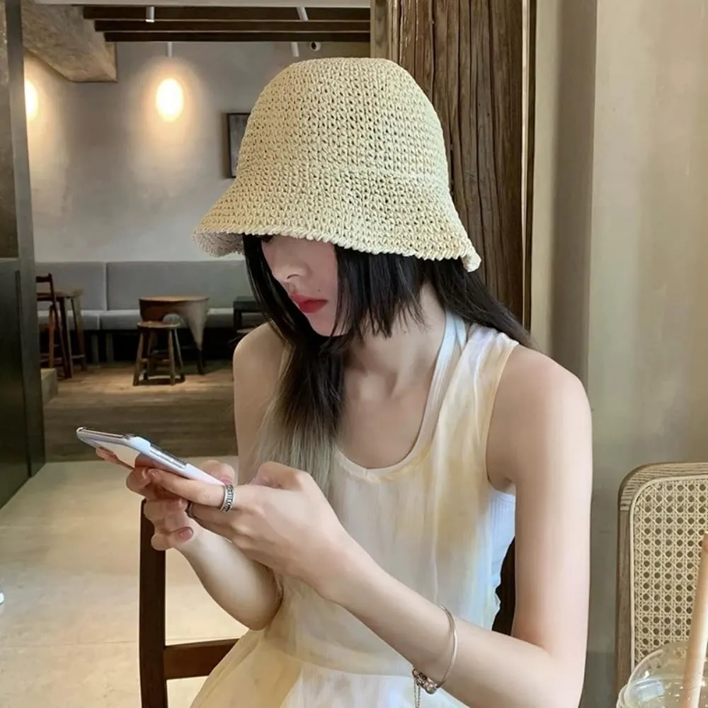 Womens Floppy Straw Sun Hat Packable Wide Brim Summer Beach Hat Foldable Crochet Bucket Hats