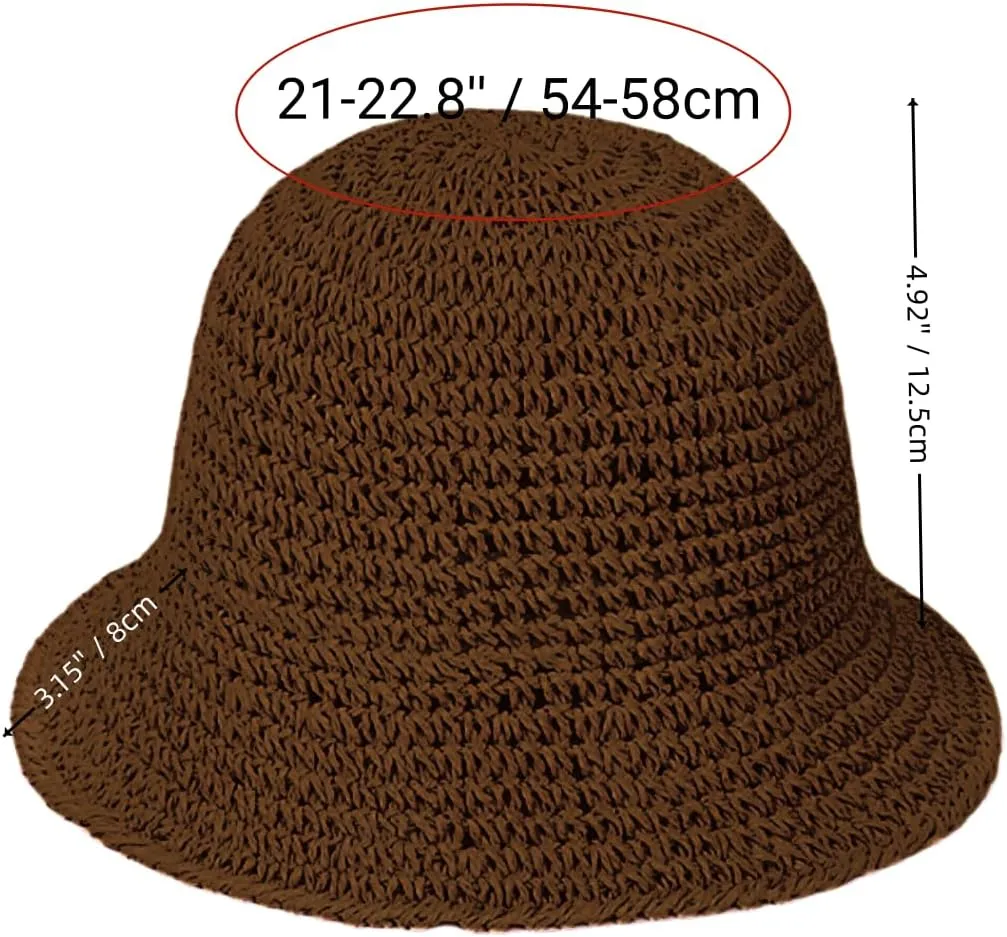 Womens Floppy Straw Sun Hat Packable Wide Brim Summer Beach Hat Foldable Crochet Bucket Hats
